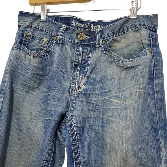 Request Jeans | Distressed Worked-In Flap Back Pocket Relaxed Straight Leg Jeans - Picture 2 of 11